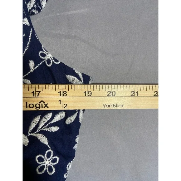 Draper James Navy Blue Floral Embroidered Flutter Sleeve Dress Size 12 Brunch - Picture 10 of 12